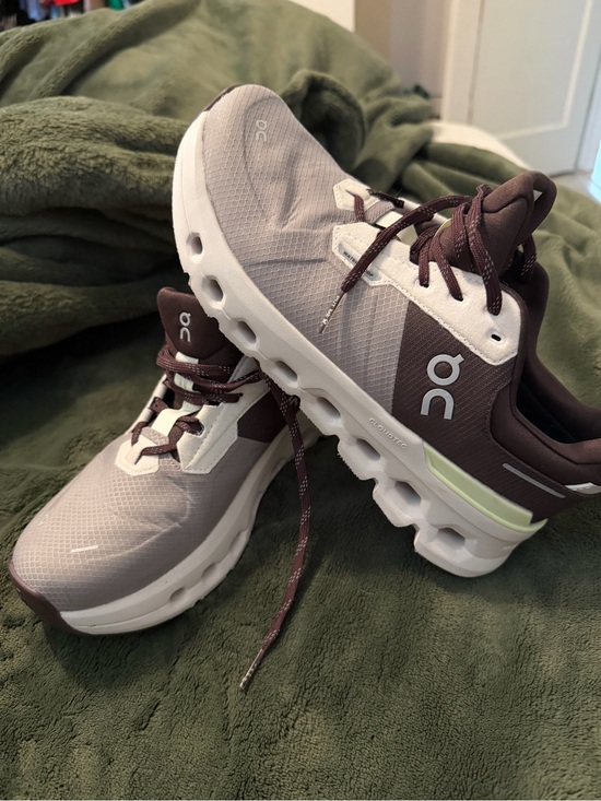 On Running Shoes - On Running Women’s Cloudrunner Sneakers in Brown & Light Gray with White Sole